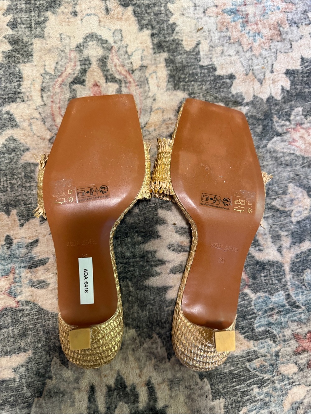 Cult Gaia Ada Gold Straw Metallic Square Toe Sandals / 39 / 8.5 - Picture 10 of 13
